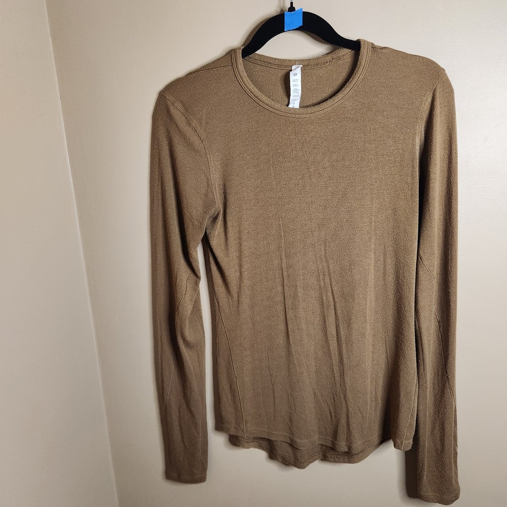 Lululemon Hold Tight Long Sleeve Shirt Roasted Brown Ribbed Knit Size 8 W3FTFS